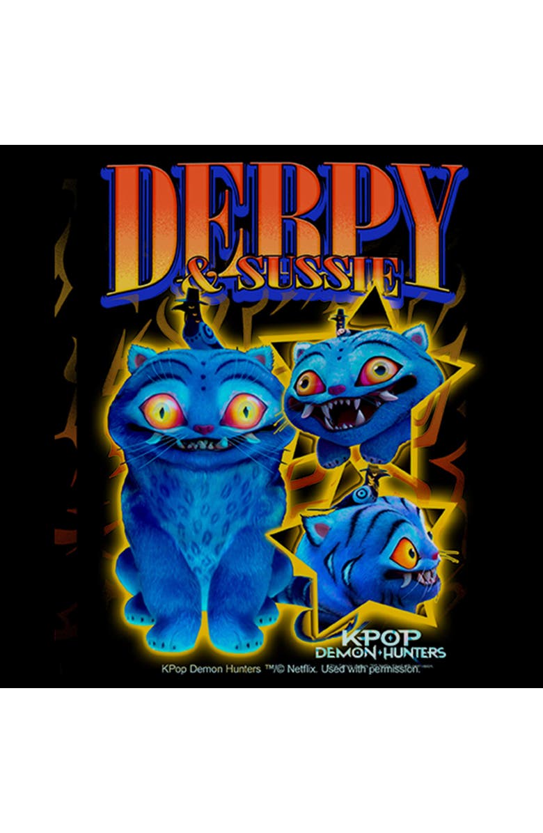 KPop Demon Hunters Girl's KPop Demon Hunters Derpy and Sussie Mascot Friends  Graphic T-Shirt, Alternate, color, Black