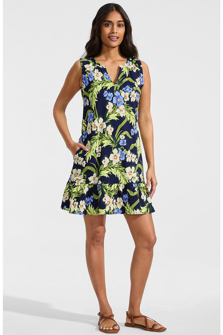 Lands' End Sleeveless Cotton Jersey Notch Neck Flounce Dress (Women)