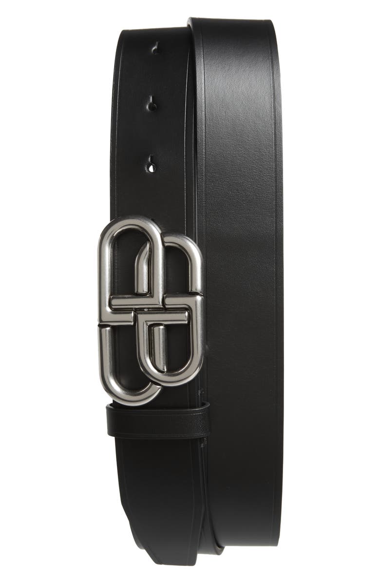 Balenciaga Intertwining Twin-B Leather Belt, Main, color, Black