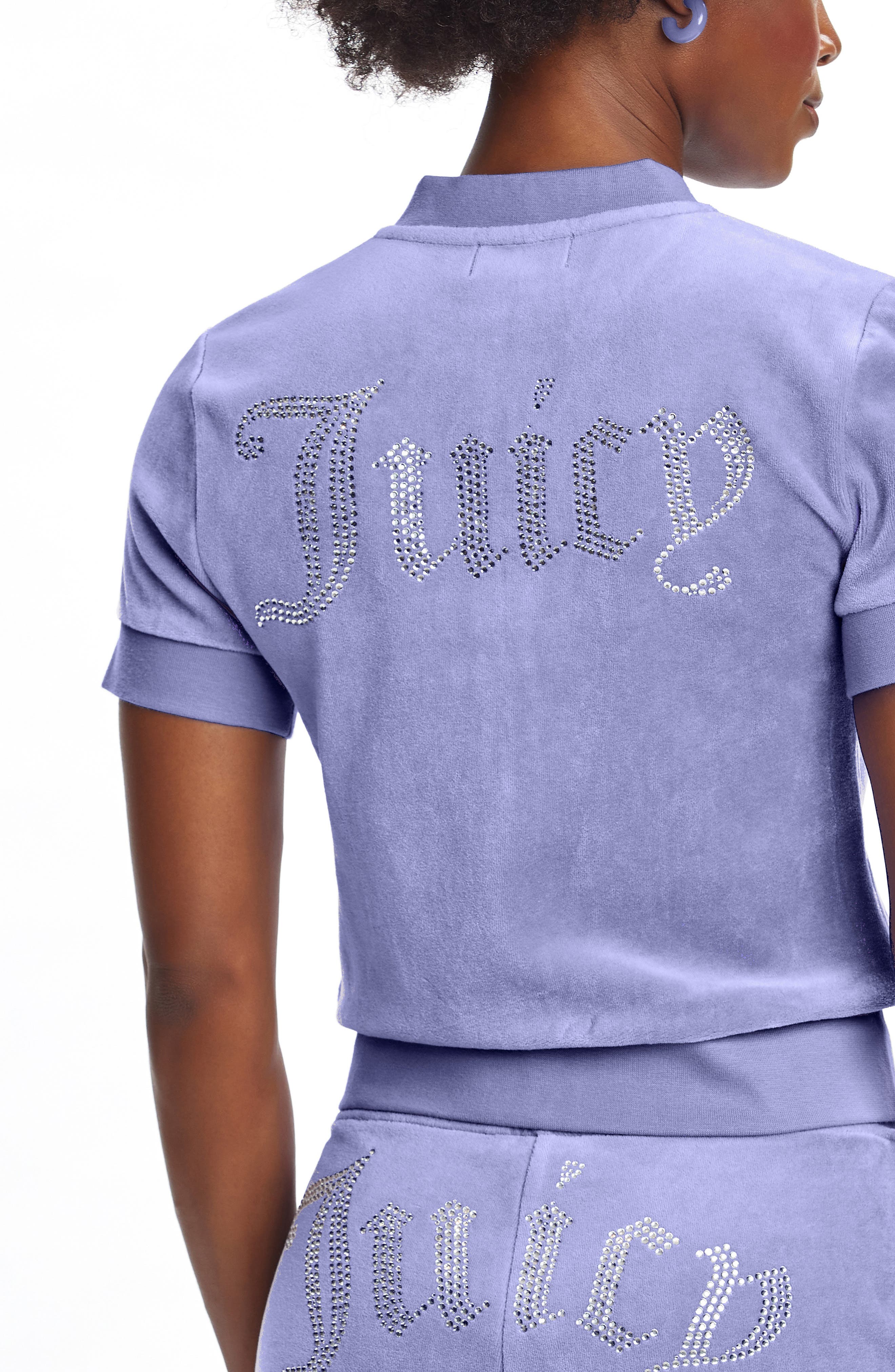 Juicy Couture Rhinestone Logo Zip Front Velour Top (Women) | Nordstrom