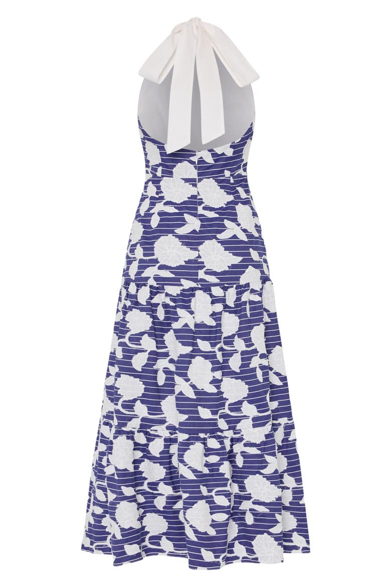 Hayden Floral Embroidered Halter Midi Dress, Alternate, color, BLUE/ WHITE