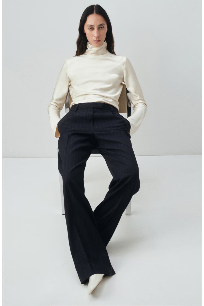 Selection Pinstripe Pleat Front Straight Leg Pants, Alternate, color, NAVY
