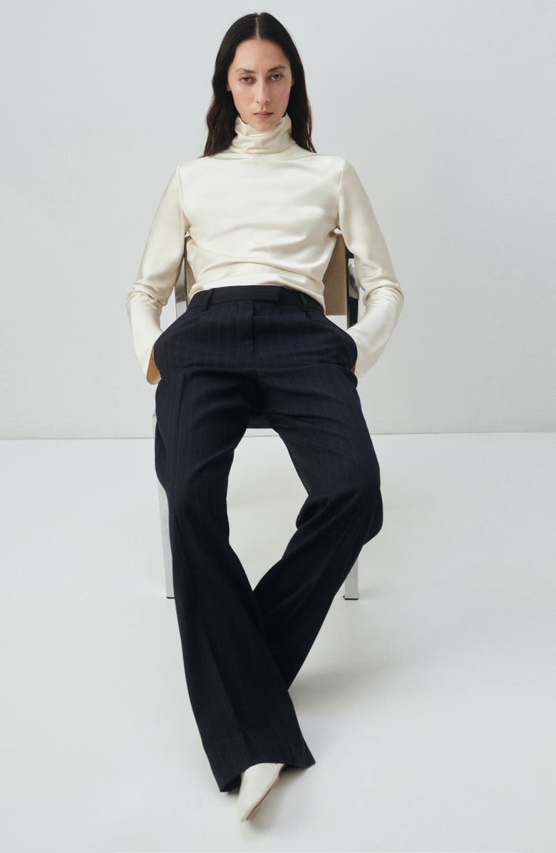 MANGO Selection Pinstripe Pleat Front Straight Leg Pants, Alternate, color, Navy