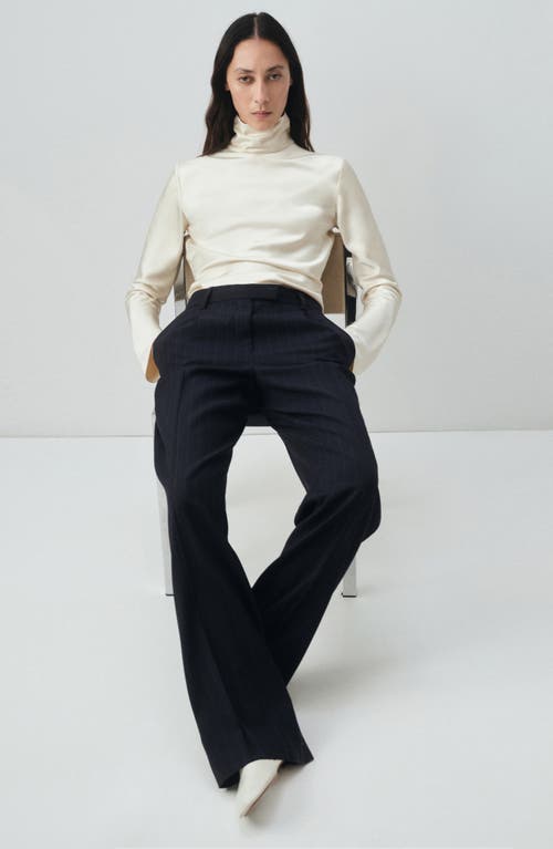 Mango Pinstripe Pleat Front Straight Leg Pants In Blue
