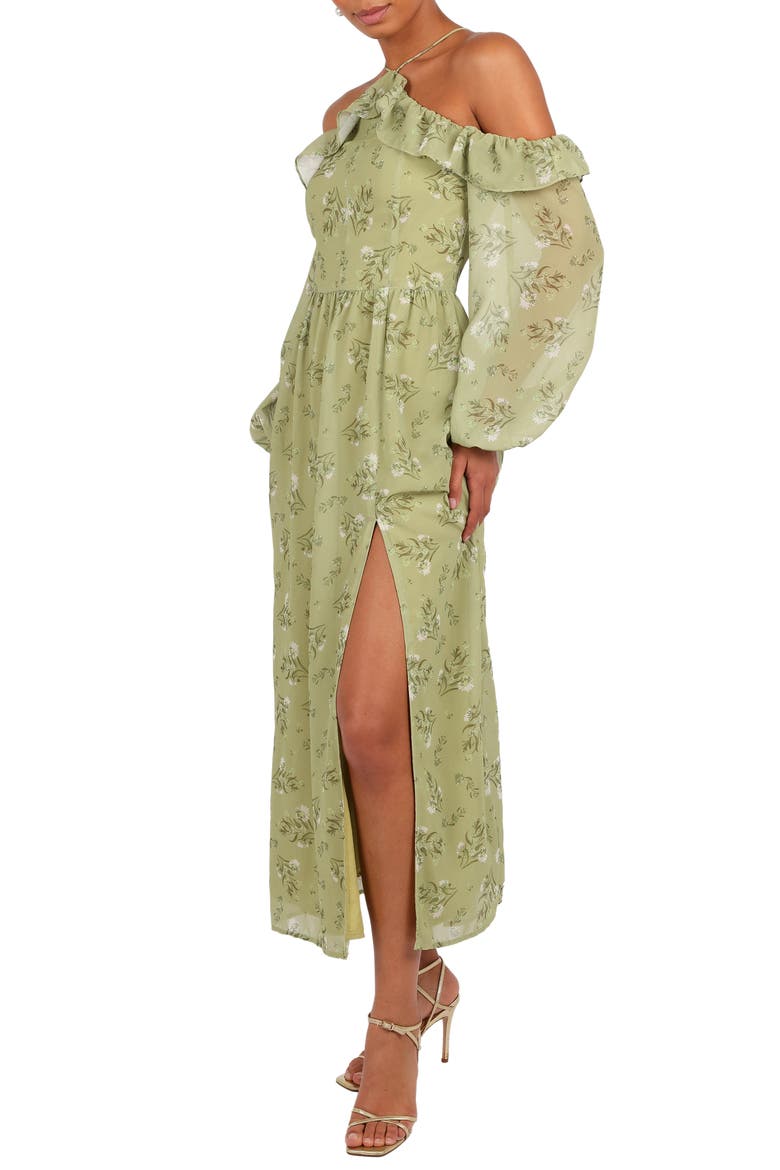 Alina Floral Cold Shoulder Long Sleeve Maxi Dress, Alternate, color, SAGE BOTANICA