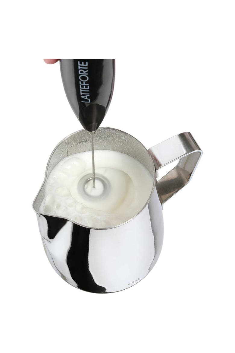 Latteforte Battery Powered Milk Frother with Stainless Steel Stand, Alternate, color, Black