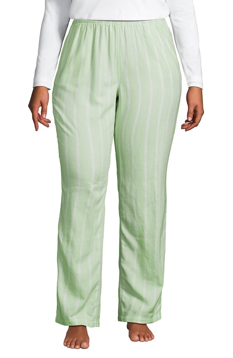 Lands' End Print Flannel Pajama Pants, Main, color, Icy Mint Green Stripe