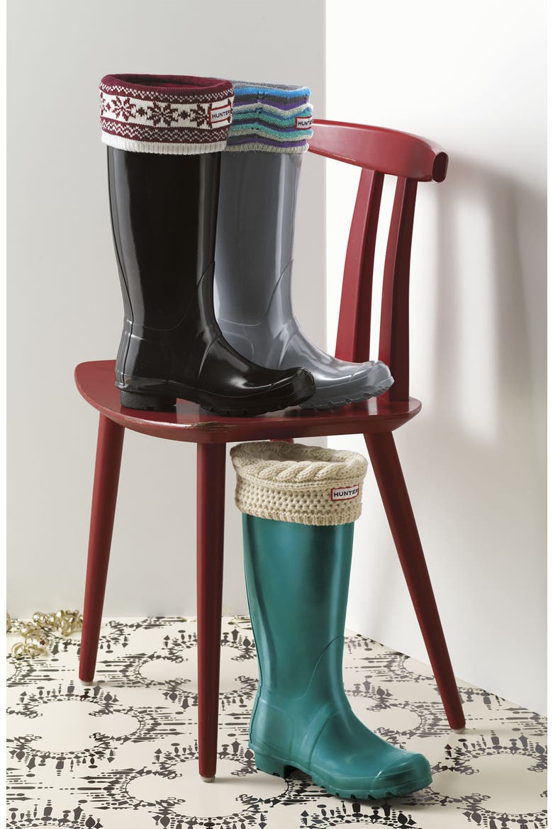 'Moss Cable' Tall Cuff Welly Socks, Alternate, color, BLACK