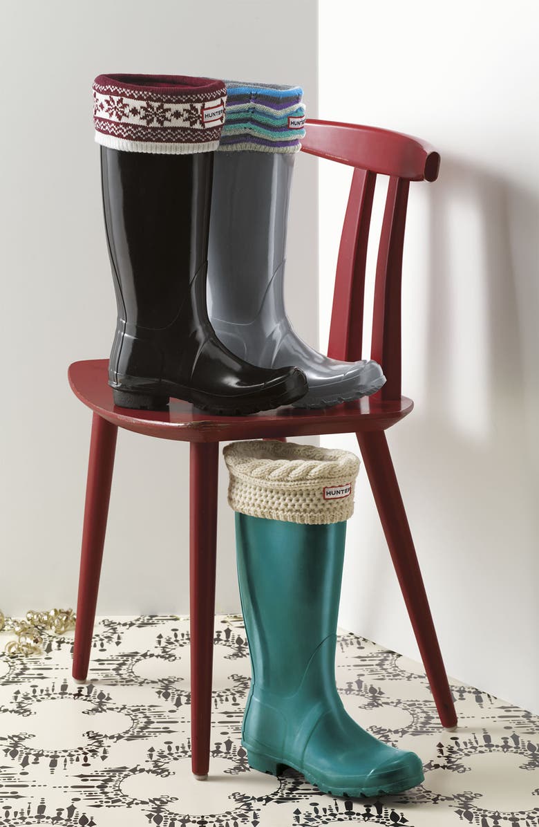 Hunter 'Moss Cable' Tall Cuff Welly Socks, Alternate, color, 