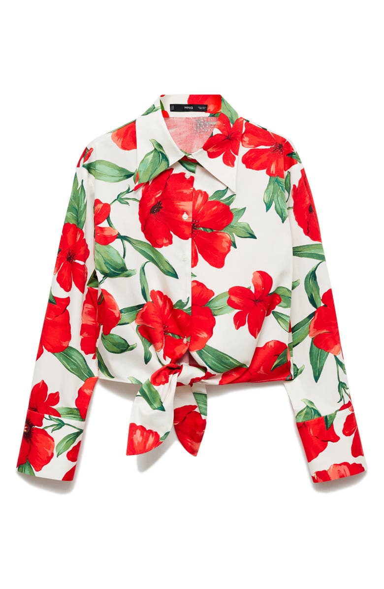 MANGO Floral Tie Front Crop Button-Up Shirt, Alternate, color, 