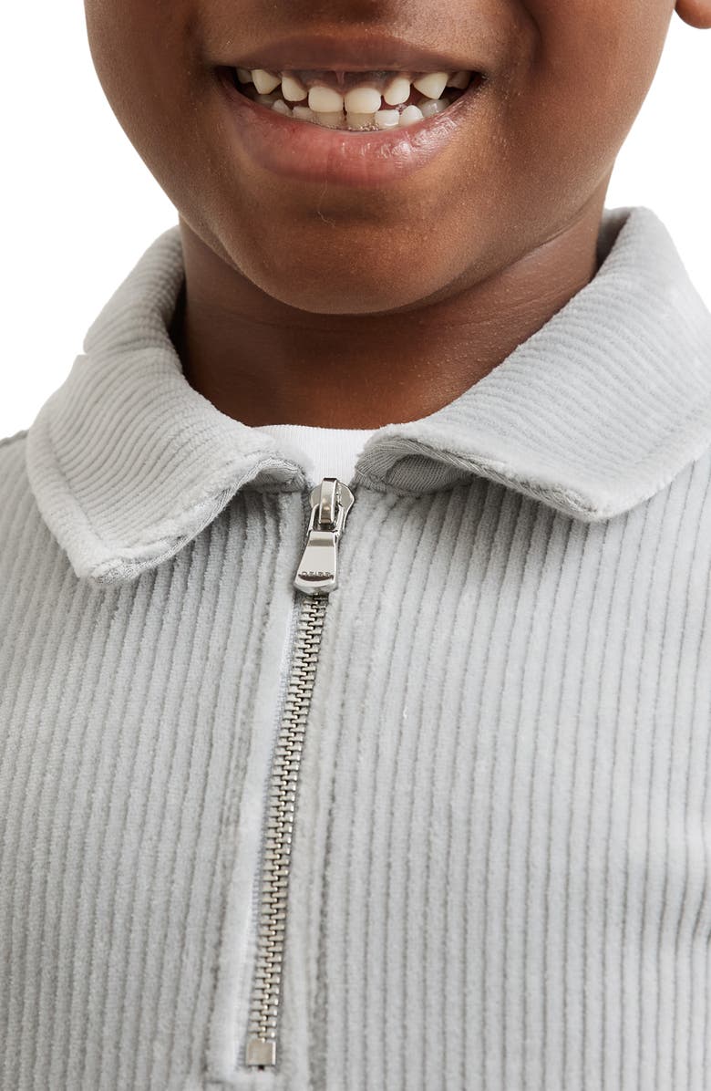 Reiss Kids' Bert Long Sleeve Cotton Corduroy Zip Polo Sweatshirt, Alternate, color, Soft Grey
