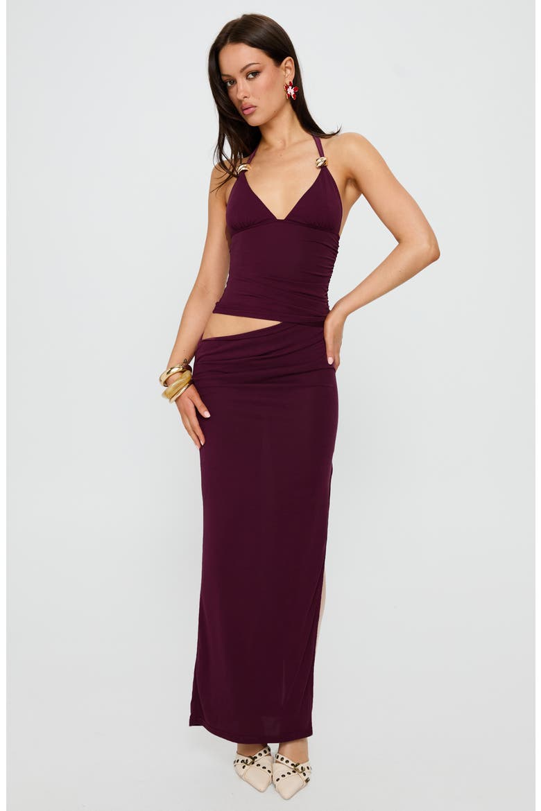 Imeraldia Cutout Halter Maxi Dress, Alternate, color, CURRANT