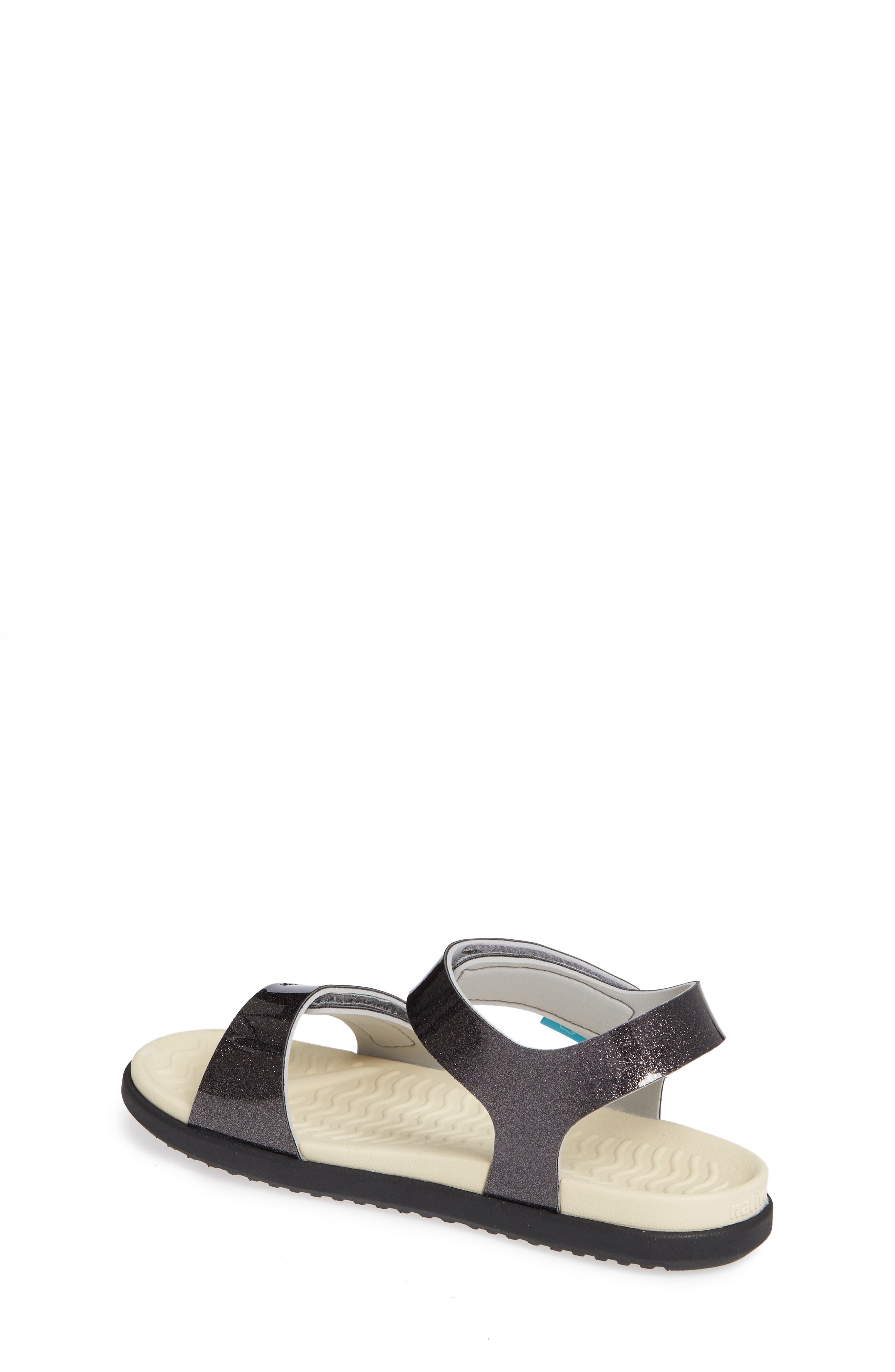 Charley Child Waterproof Flat Vegan Sandal, Alternate, color, BLACK GLITTER/ BONE WHITE