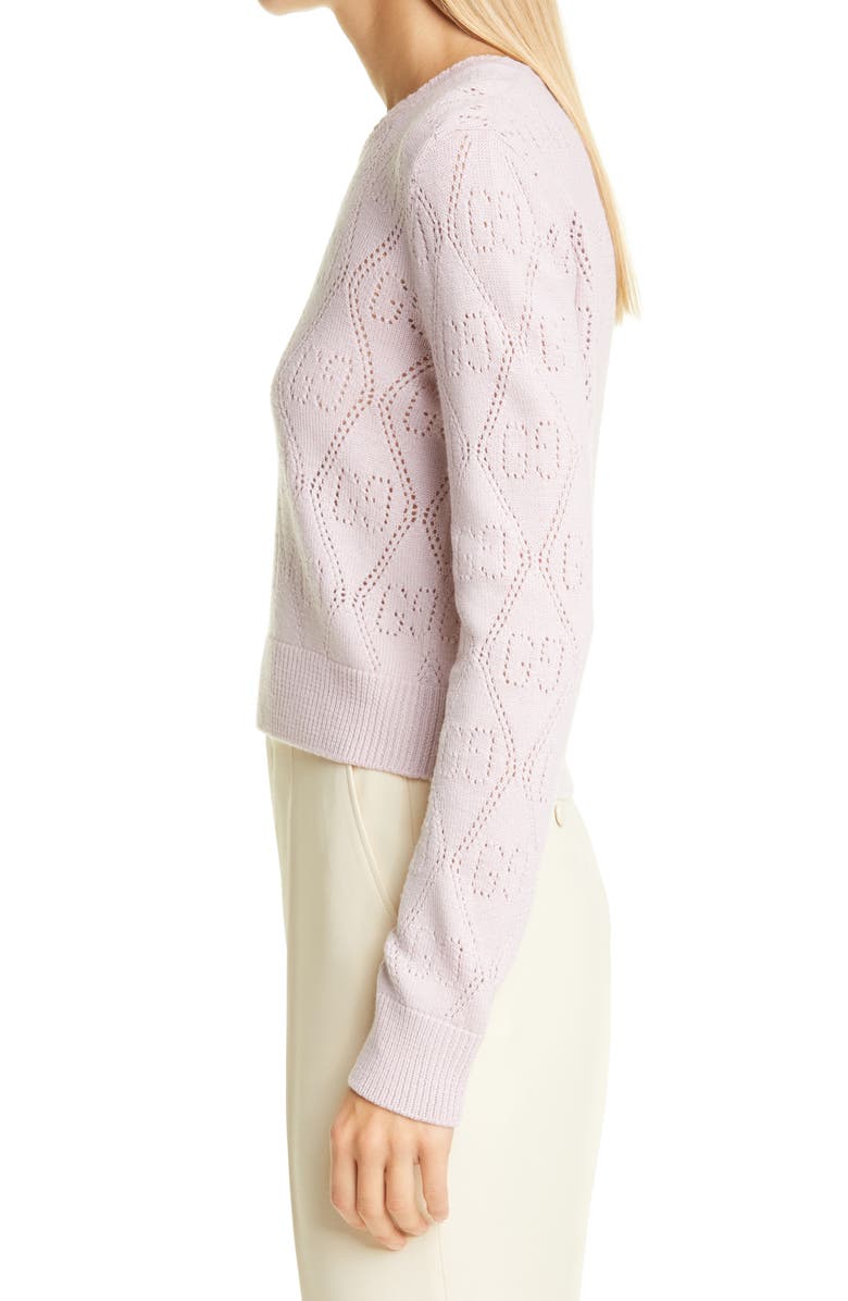 Gucci GG Logo Pointelle Wool Crop Sweater, Alternate, color,