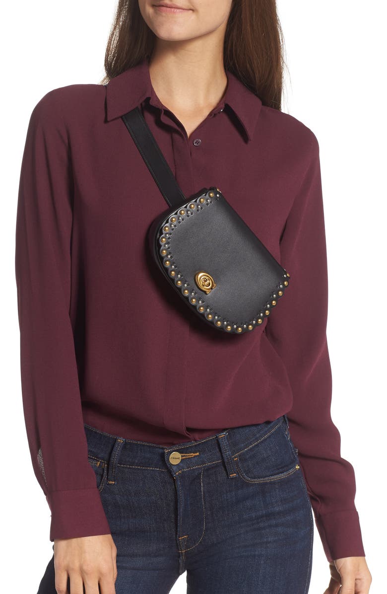 COACH Scallop Rivets Calfskin Leather Belt Bag, Alternate, color,