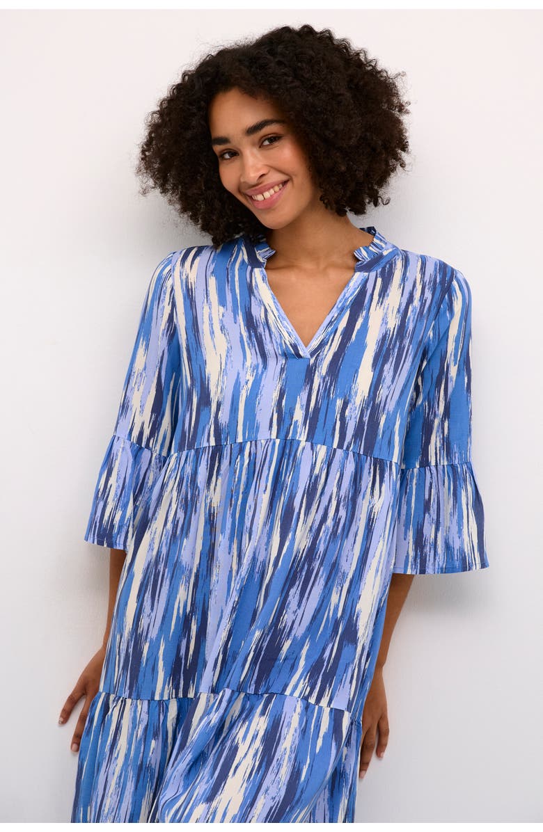 Kaffe Arina 3/4 Sleeve A-Line Fit Dress, Alternate, color, Blue Abstract Print
