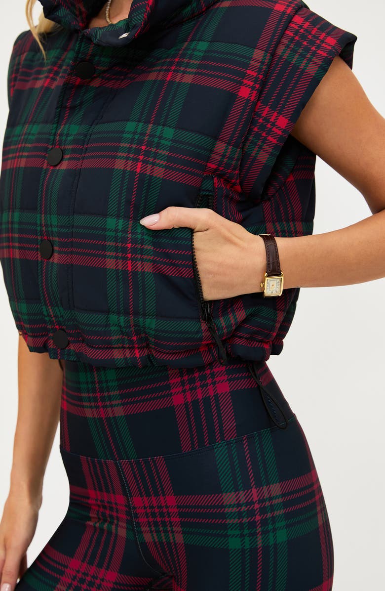 Beach Riot Canyon Plaid Crop Puffer Vest, Alternate, color, Ribbon Plaid