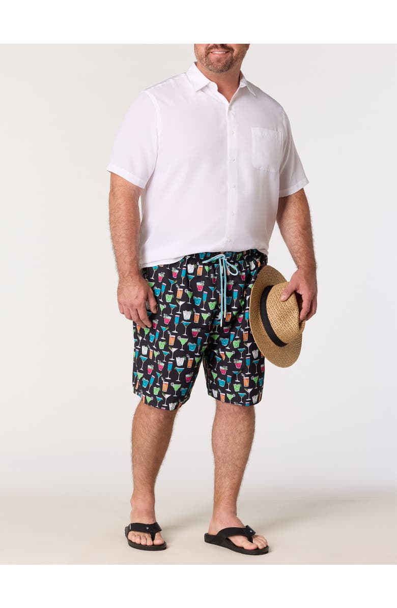 Harbor Bay by DXL Big & Tall Cocktails Swim Trunks, Alternate, color, Black Multi