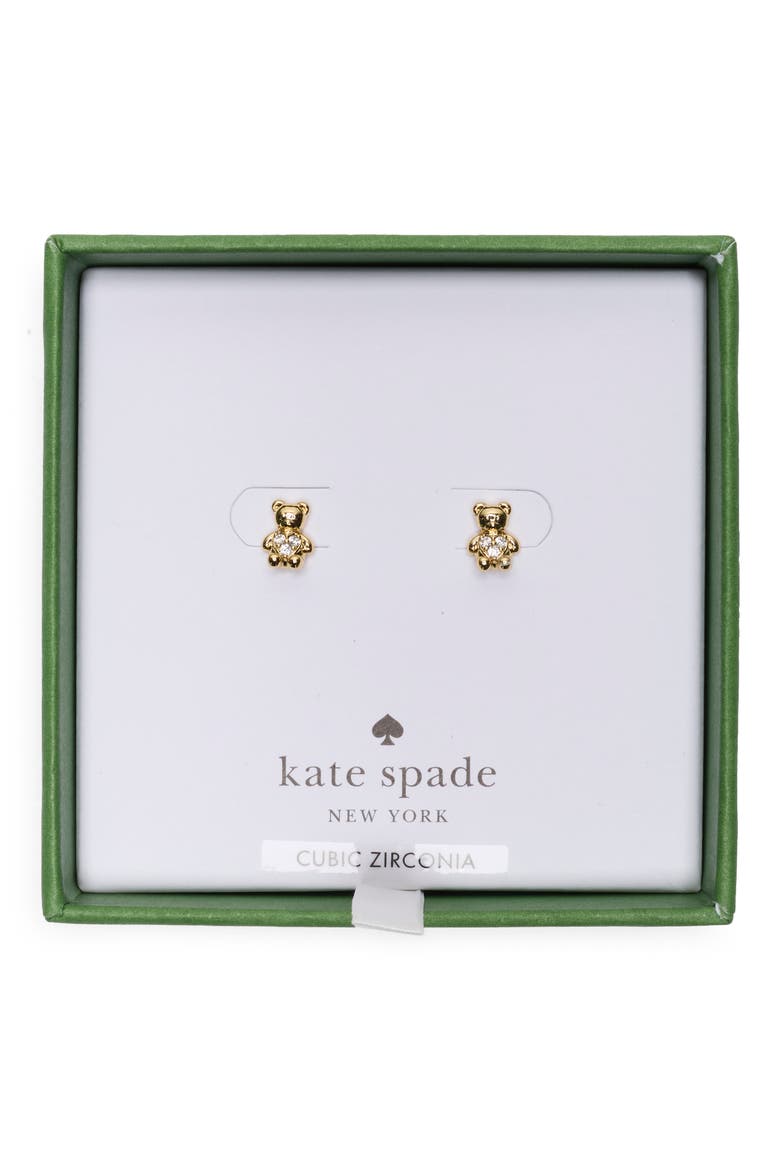 mini bear stud earrings, Main, color, CLEAR/ GOLD