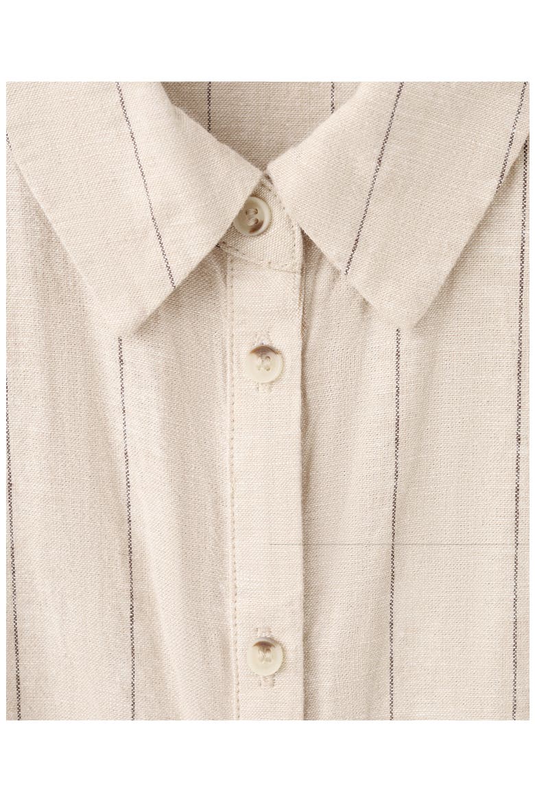 Pinstripe Tie Waist Linen & Cotton Shirt, Alternate, color, BROWN