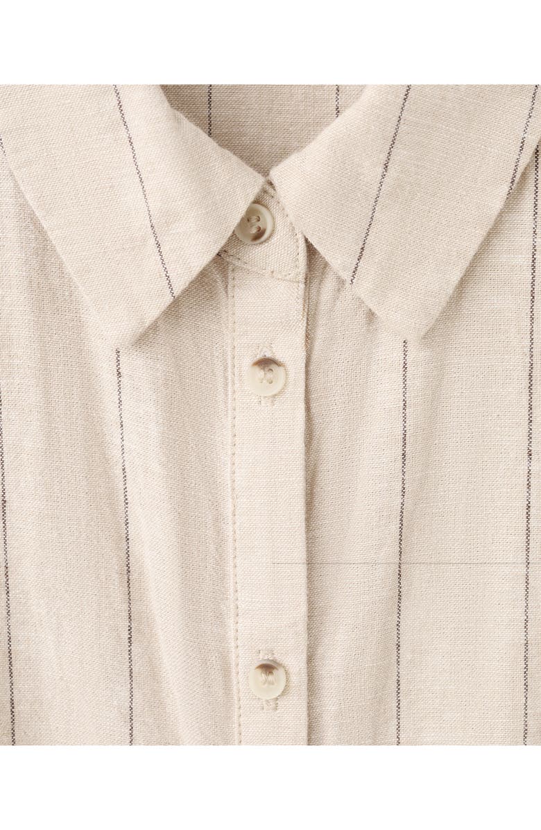 MANGO Pinstripe Tie Waist Linen & Cotton Shirt, Alternate, color,
