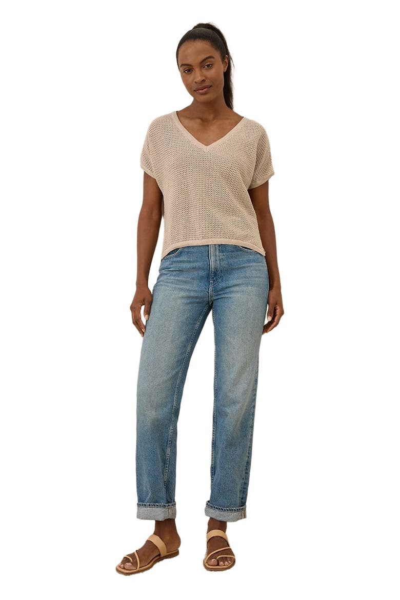 Beachside Linen V-Neck Top Made with Organic Cotton, Main, color, Sandshell