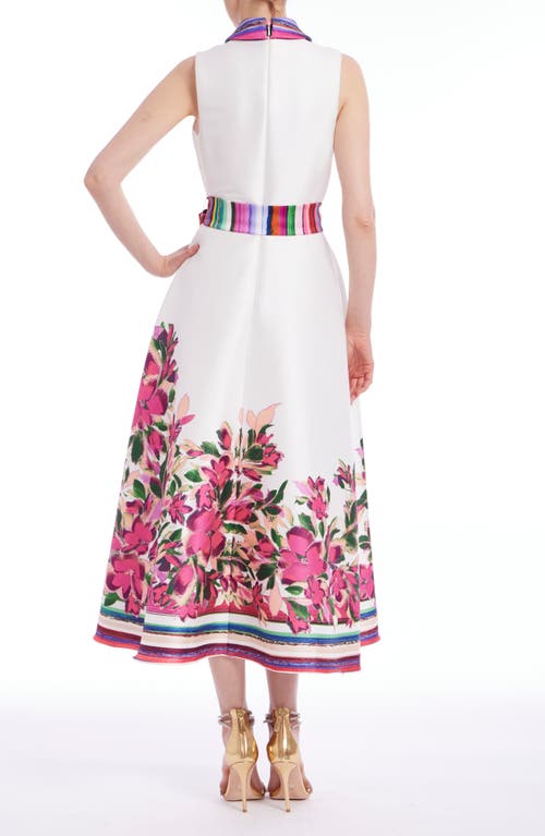 Badgley Mischka Sleeveless Striped & Floral-print Midi Dress In Ivory Multi