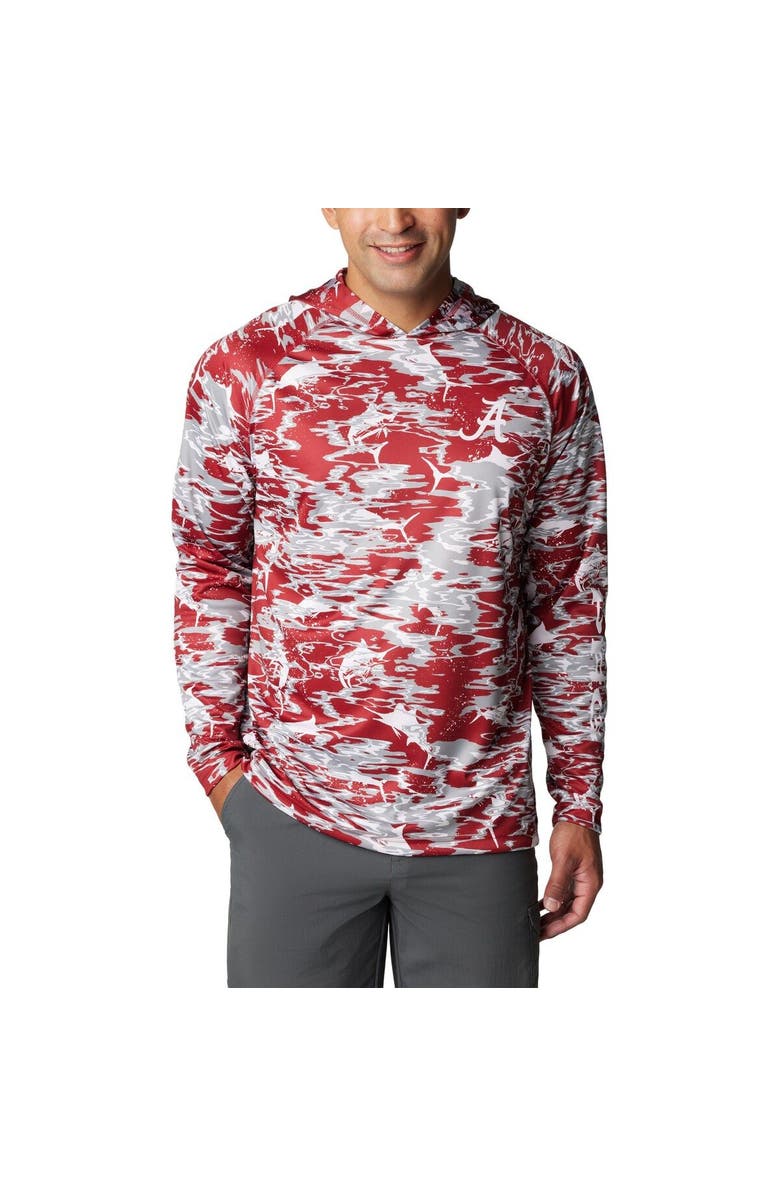 Columbia Men's Columbia Crimson Alabama Crimson Tide PFG Terminal Tackle Omni-Shade Rippled Long Sleeve Hooded T-Shirt, Main, color, Crimson