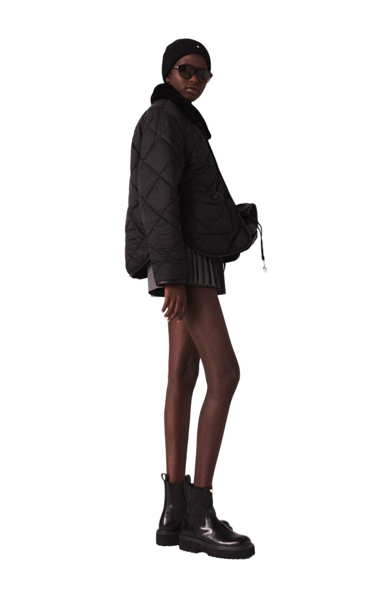 maje Reversible sequin puffer jacket, Alternate, color, Black