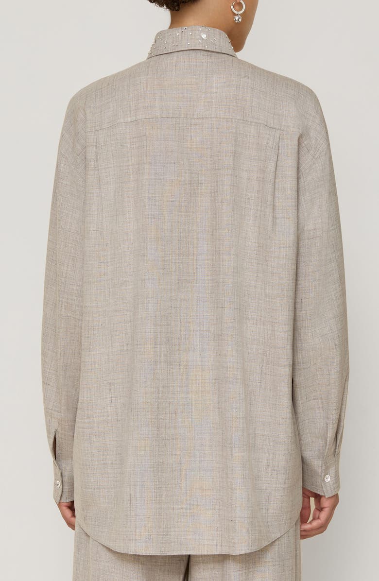 Lafayette 148 New York Oversize Tropical Wool Bend Shirt with Removable Crystal Embellished Collar, Alternate, color, Taupe Multi