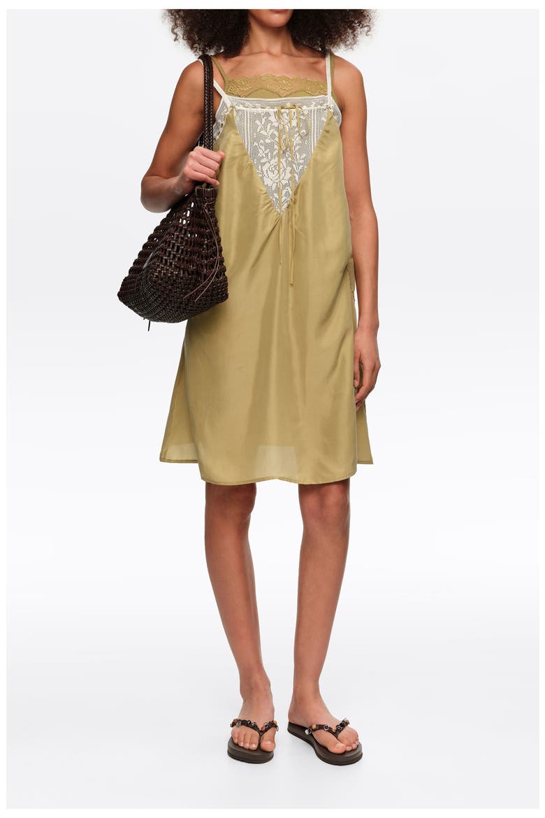 Short Silk Strappy Dress, Alternate, color, GREEN