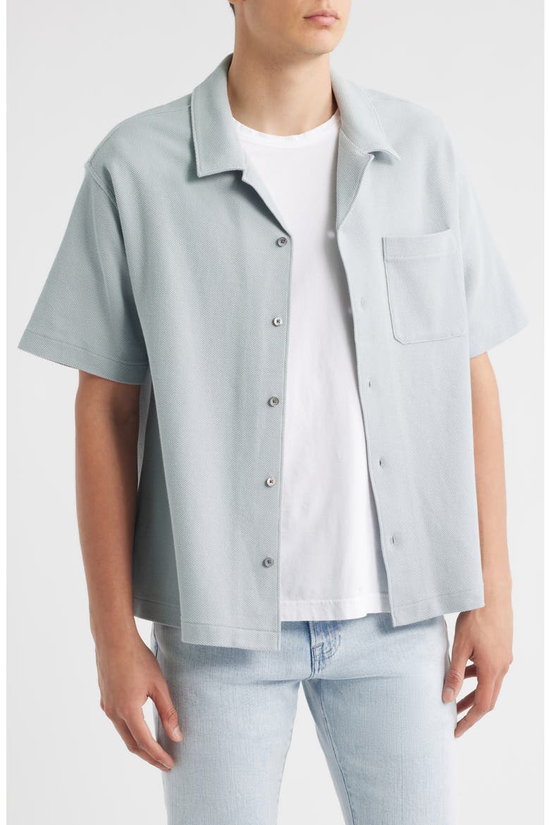Relaxed Jacquard Camp Shirt, Main, color, GREY BLUE