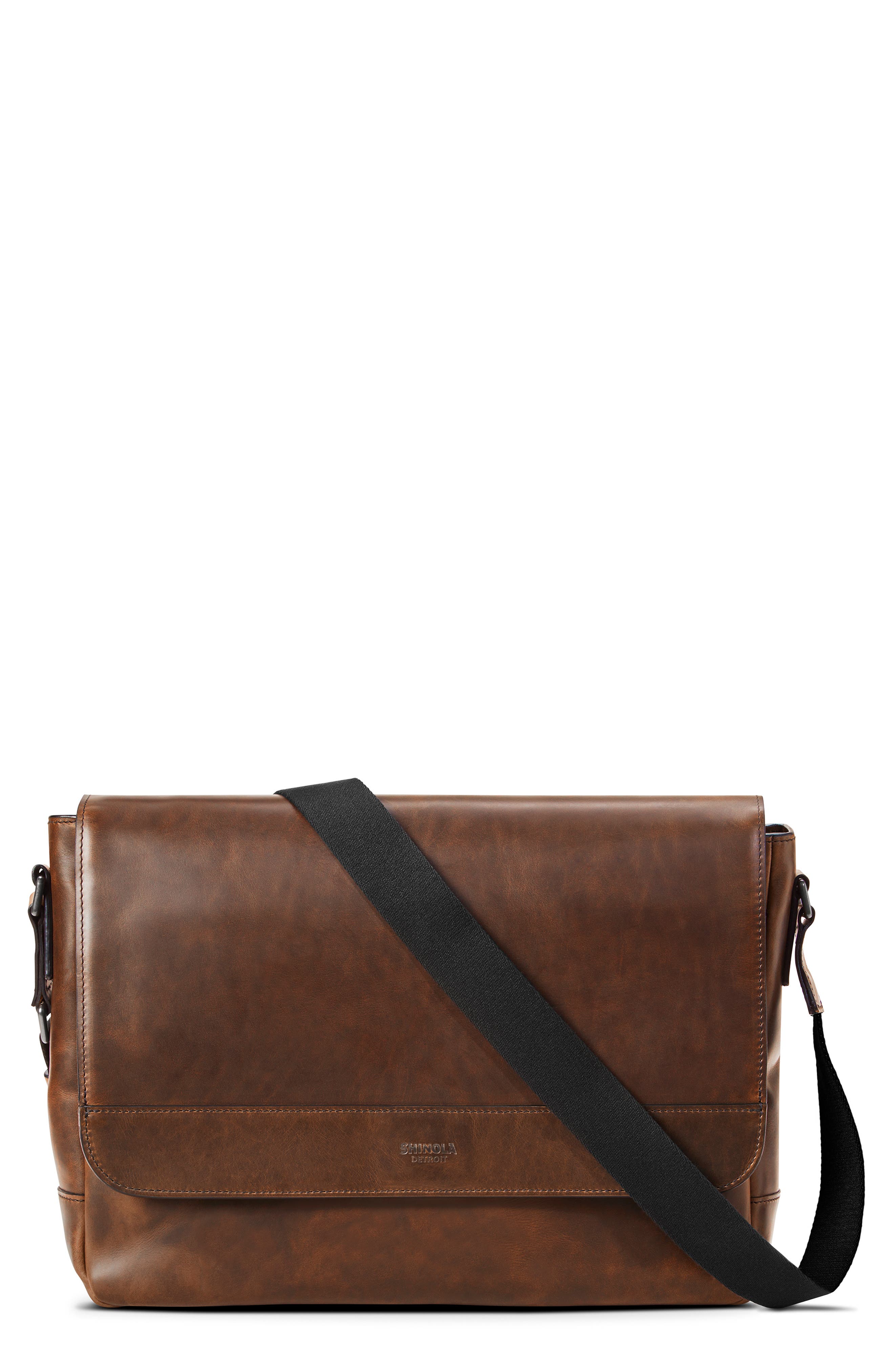Shinola Navigator Leather Messenger Bag, Main, color, 