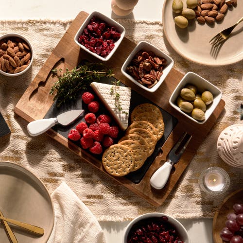 Twine Acacia Wood & Slate Cheese Board Set With Ceramic Bowls In Brown