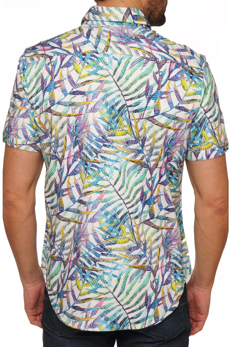 Cedrick Classic Fit Palm Short Sleeve Button-Up Shirt, Alternate, color, BLUE/ GREEN MULTI