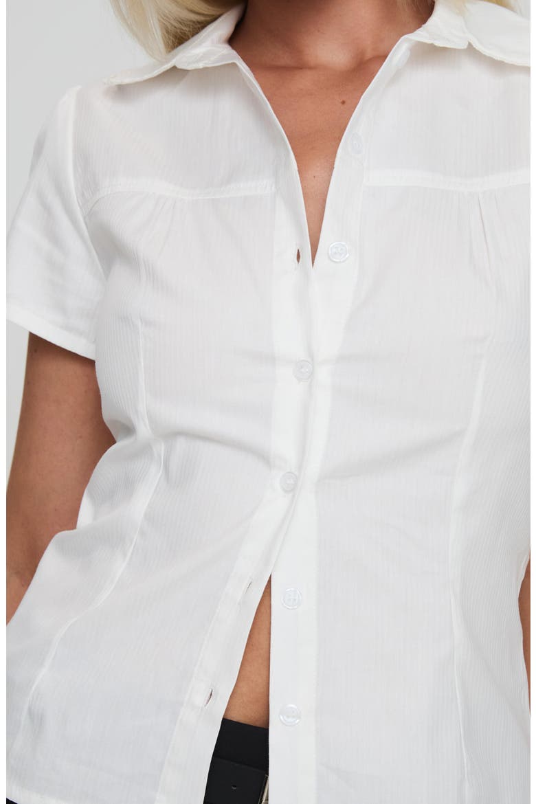 Reverie Short Sleeve Cotton Button-Up Shirt, Alternate, color, WHITE