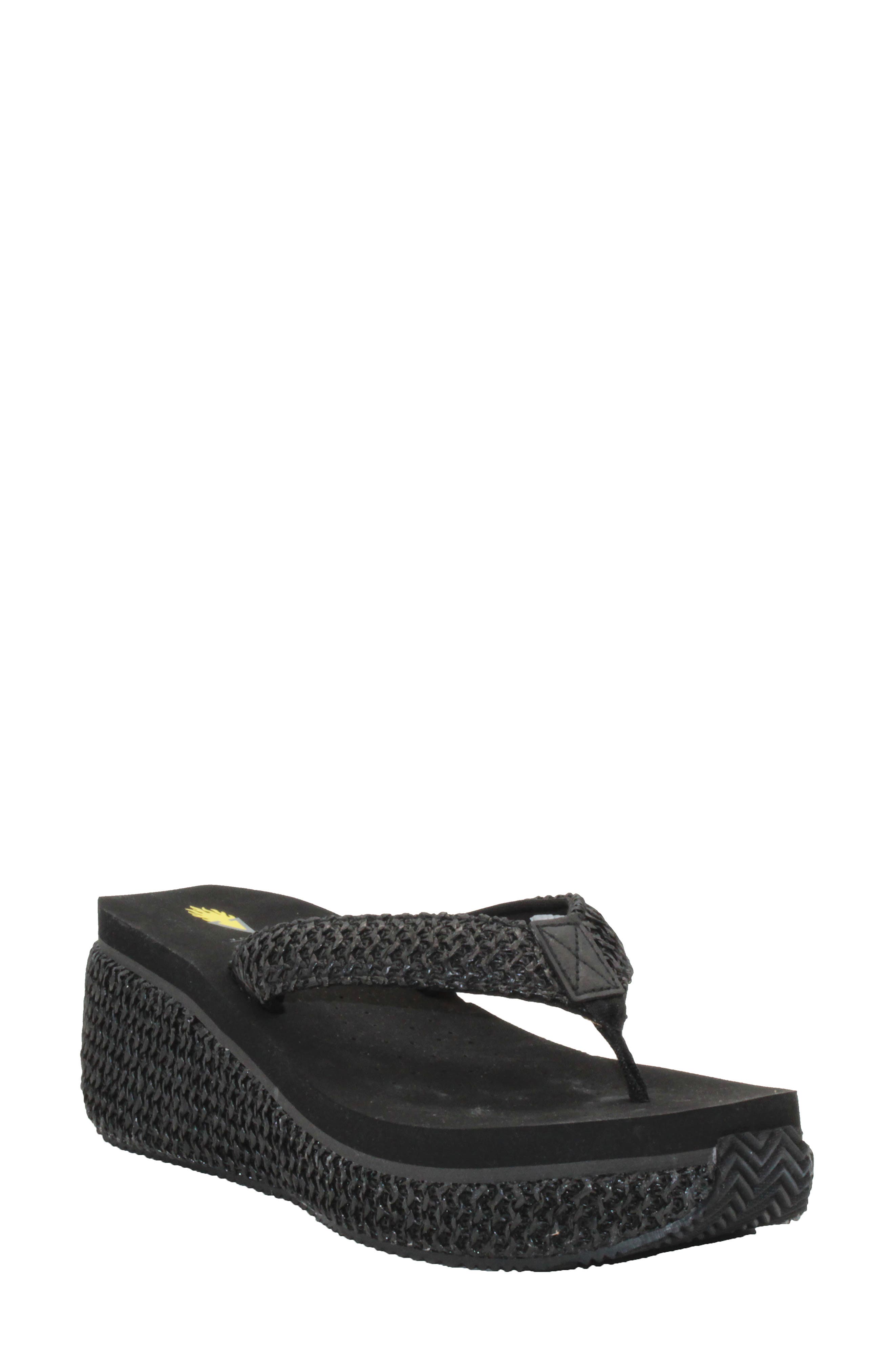 Volatile Island Platform Flip Flop, Main, color, Black Raffia Fabric