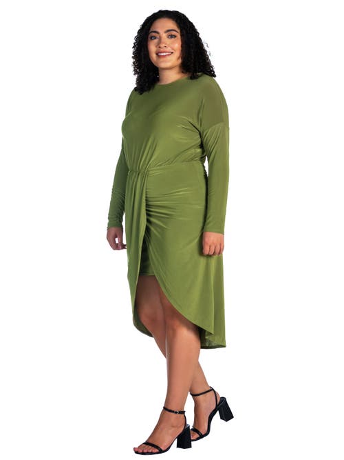24seven Comfort Apparel Long Sleeve Dressy Tulip Skirt Knee Length Dress In Green