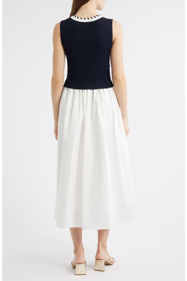 Stitch Piping Mixed Media Midi Dress, Alternate, color, NAVY