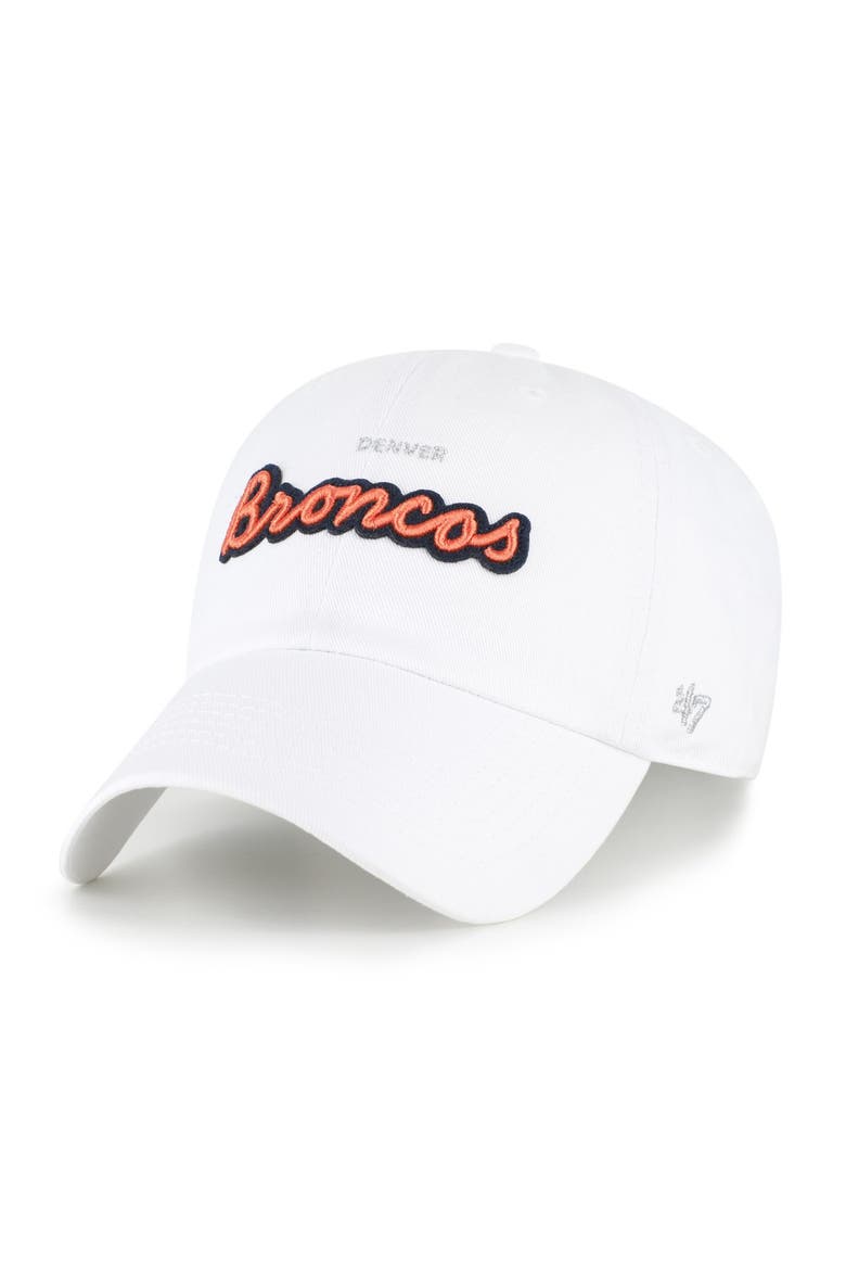 Women's '47  White Denver Broncos Trendy Script Clean Up Adjustable Hat, Main, color, White