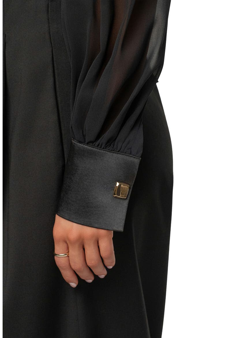 Pleated Long Sleeve Bodysuit, Alternate, color, BLACK