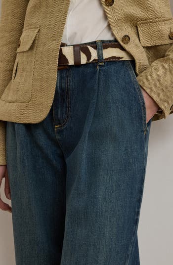 Pleated High Waist Wide Leg Jeans