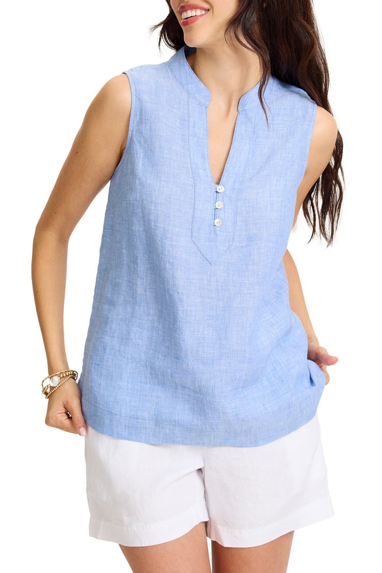 Coastalina Linen Vest, Main, color, FRENCH BLUE