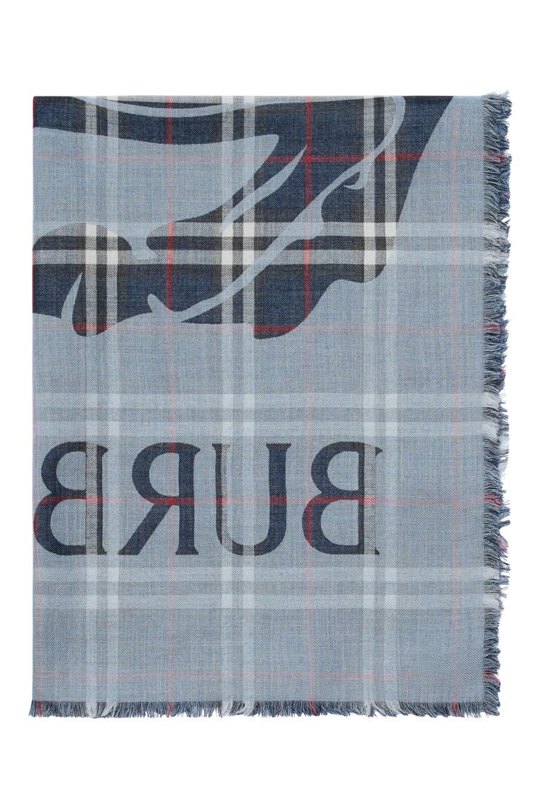 Wide EKD Check Wool & Silk Fringe Scarf, Alternate, color, INK BLUE