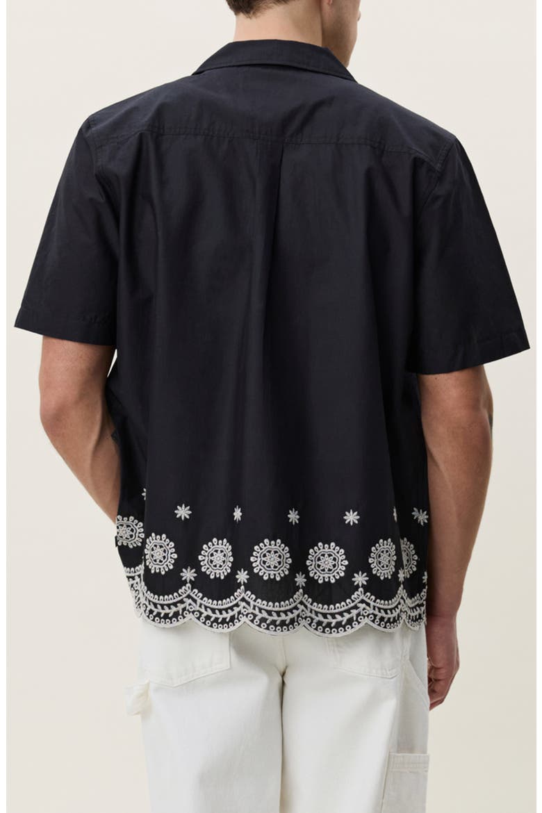 Lace Embroidered Organic Cotton Camp Shirt, Alternate, color, TAP SHOE BLACK