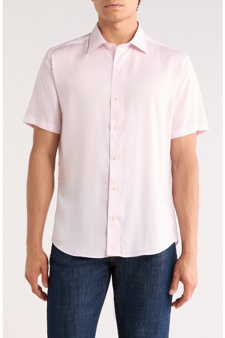 Micro Print Short Sleeve Shirt, Main, color, PINK/ MULTI