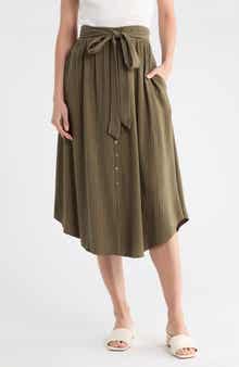 Renee C Stripe Tie Waist Midi Skirt