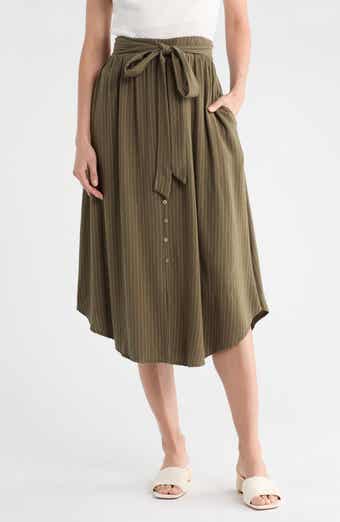 Renee C Stripe Tie Waist Midi Skirt