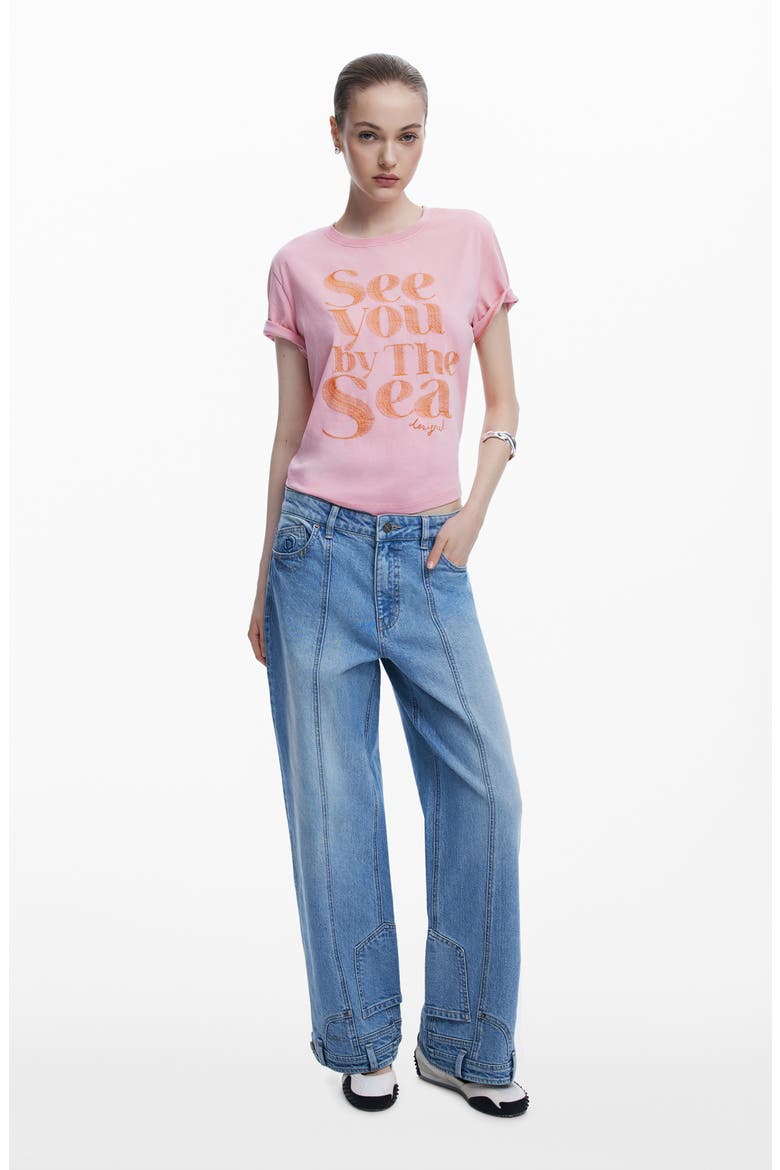 By the Sea Embroidered Cotton T-Shirt, Alternate, color, PINK