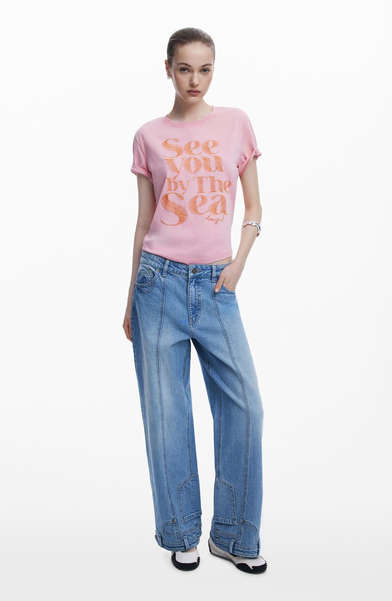 Desigual By the Sea Embroidered Cotton T-Shirt, Alternate, color, Pink